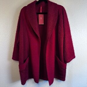 NWT IC by CONNIE K Open Cardigan  XXL Red Pockets Sweater Fuzzy Holiday Festival